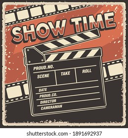 Retro Poster Movie Show Time with Clapperboard