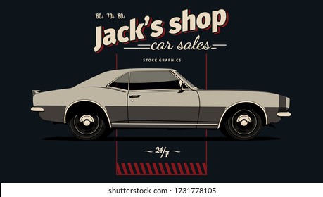 Retro poster with muscle car. Vector illustration.