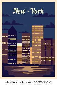 Retro poster New York city skyline. vintage, New-York vector illustration.