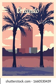 Retro poster Orlando city skyline. vintage, Orlando vector illustration.