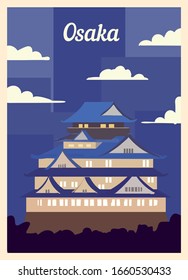 Retro poster Osaka city skyline. vintage, Osaka vector illustration.