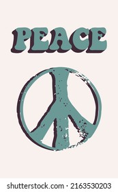 Retro poster with "PEACE" slogan in retro colors with Peace symbol. Vector PEACE and pacific symbol print for t-shirt, sticker, poster. Hippie retro concept. 