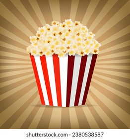 Retro Poster And Popcorn Box And Rays With Mint Background With Gradient Mesh, Vector Illustration