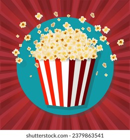 Retro Poster And Popcorn Box And Red Background With Gradient Mesh, Vector Illustration