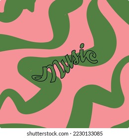 Retro poster print with vintage hippie colors on music theme. Groovy green and pink banner