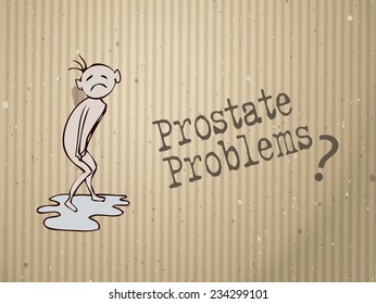 Retro Poster representing a Person with Urinary Problems on it, written Prostate Problems beside, Vector Illustration. 