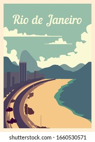 Afiche retro de la ciudad de Río de Janeiro. Imagen vectorial de Río.