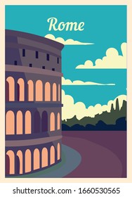 Retro poster Rome city skyline. vintage, Rome vector illustration.