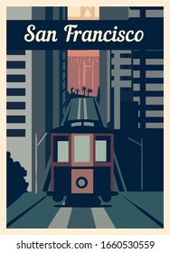 Retro poster San Francisco city skyline. San-Francisco vintage, vector illustration.