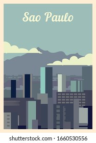 Retro poster Sao Paulo city skyline. vintage, Sao-Paulo vector illustration.