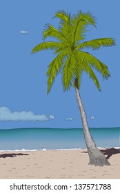 Retro poster with sea paradise. Vector illustration EPS8