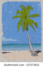 Retro poster with sea paradise. Vector illustration EPS10