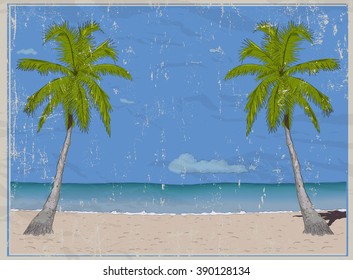 Retro poster with sea paradise. Vector illustration EPS10