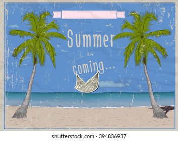 Retro poster with sea paradise. Vector illustration EPS10