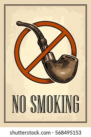 Retro poster - The Sign No Smoking in Vintage Style. Vector engraved illustration isolated on beige background. For bars, restaurants, cafes, pubs