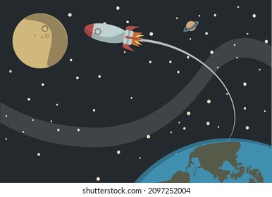 retro poster of spaceship to the moon