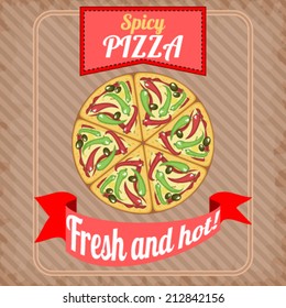 Retro poster with spicy pizza