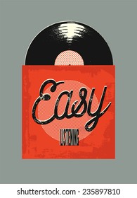 Retro poster style of music "Easy Listening". Vinyl disk in sleeve. Vector illustration