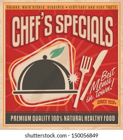 Retro poster template for best restaurant in town. Tasty and delicious food label. Vintage background  concept with classic design elements on old paper texture. 