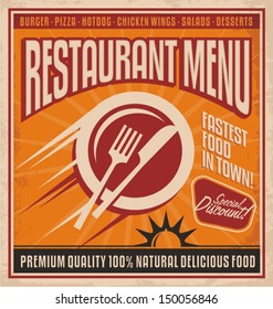 Retro Poster Template For Fast Food Restaurant. 