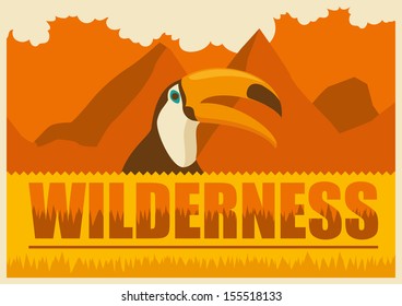Retro poster with toucan. Vector illustration.