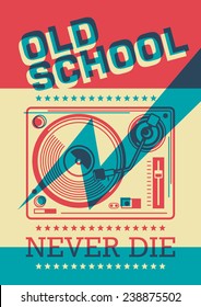Retro poster with turntable. Vector illustration.