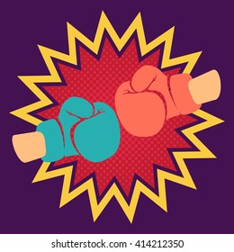 Retro poster with two gloves. Boxing