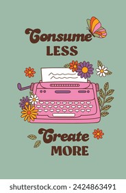 retro poster with typewriter and flowers