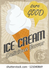 Retro poster vanilla Ice Cream with price