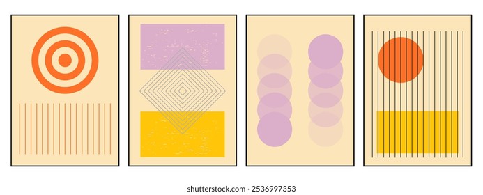 Retro poster vintage color bauhaus memphis 70s 80s vector leaflet poster background groovy tripy geometric abstract shapes hippie wall art cover banner