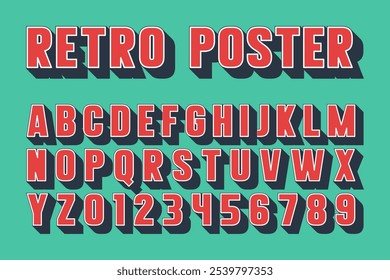 'Retro Poster' Vintage Sans Serif Alphabet with Offset Printing Effect. Retro Extrude Layered Typeface. EPS File