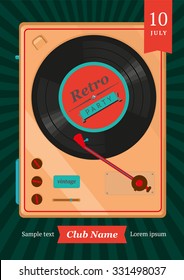 Retro poster with a vinyl player. Design template.