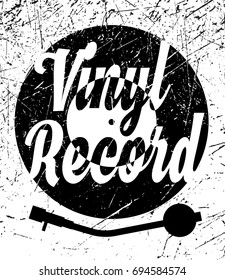 Retro poster with vinyl record and gramophone.