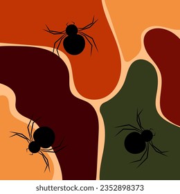 retro poster with warm autumn colors and black spiders