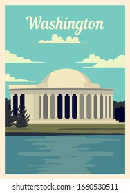 Retro poster Washington city skyline. vintage, Washington vector illustration.