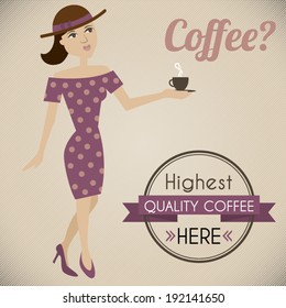 Retro poster of a woman offering a coffee