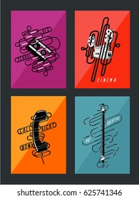 Retro posters collection. Vintage art illustration.