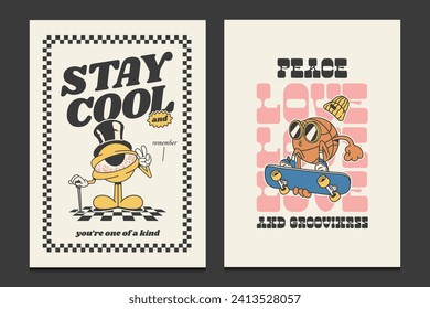 retro posters with retro mascot cartoon character, vector illustration