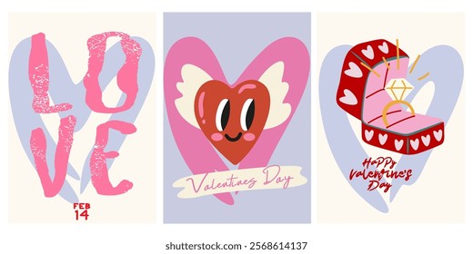 Retro posters for St. Valentine's Day. February 14 modern banner design concept. Set of Valentine's day greeting cards. Vector posts on social networks, elements for print