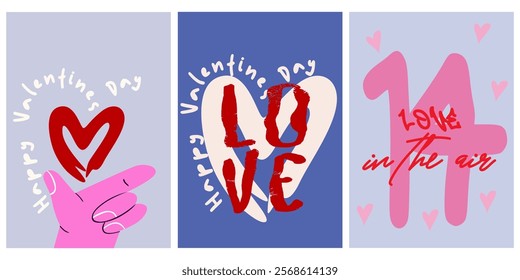 Retro posters for St. Valentine's Day. February 14 modern banner design concept. Set of Valentine's day greeting cards. Vector posts on social networks, elements for print