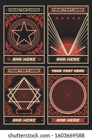 Retro Posters Style Templates, Black Red White Ornamental Background 