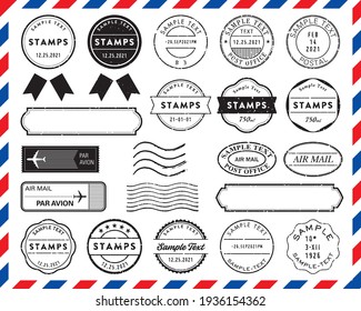 Retro postmark, stamp, and frame set