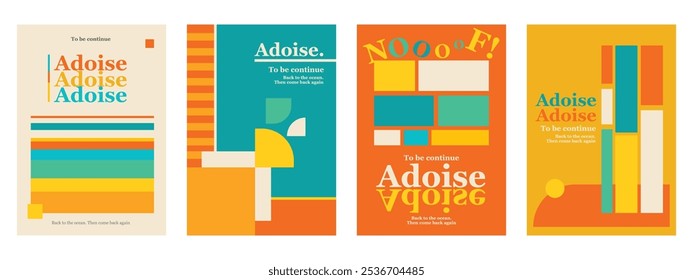 Retro, postmodernism poster template, artwork, vector abstract dynamic symbols with bold geometric shapes, useful for web background, poster art design, magazine front page, hi-tech print, cover set