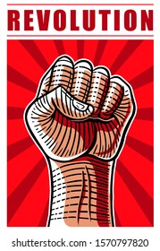 retro power revolution hand fist raised poster vector illustration