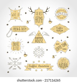 Retro premium quality best natural coffee labels set isolated vector illustration