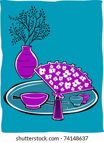 Retro Pretty Oriental WomenÂ?s Thing Display Vector Illustration