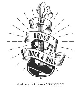 Retro print for rock guitar music festival. Vector illustration