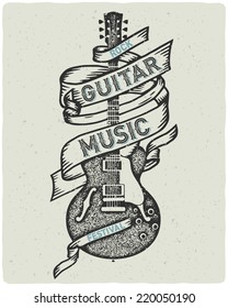 Retro print for rock guitar music festival