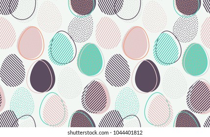 Retro printed Easter eggs seamless pattern. Spring holiday background, wallpaper, backdrop.