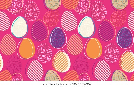 Retro Printed Easter Eggs Seamless Pattern. Spring Holiday Background, Wallpaper, Backdrop.